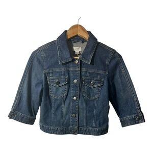 LOFT Women's Blue Denim Jacket 3/4 Sleeve Size 4 Classic Jean Jacket